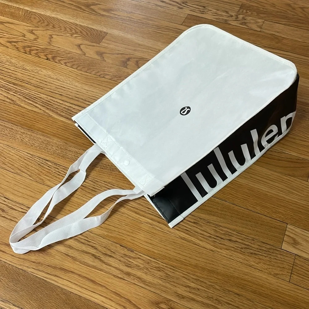 Lululemon reusable tote Snap closure. Black and white. 16” long x 14” wide x 6” - Picture 2 of 7